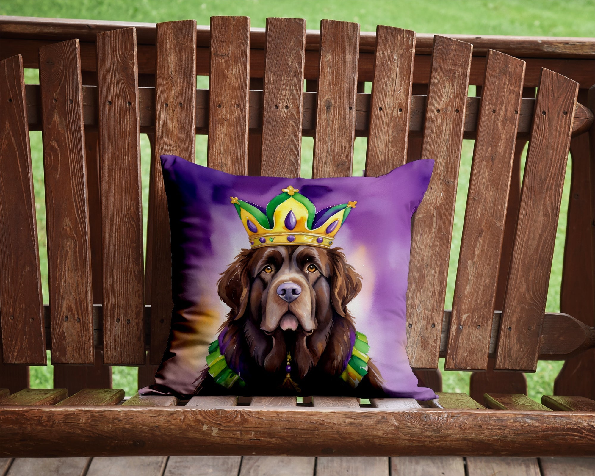 Newfoundland King of Mardi Gras Decorative Throw Pillow 14x14 Indoor Outdoor Accent Cushion, Fabric Cover with Insert for Sofa, Bed, Porch & Living Room