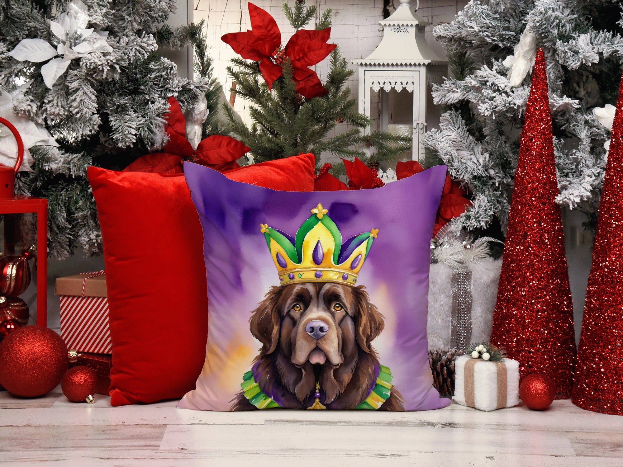 Newfoundland King of Mardi Gras Decorative Throw Pillow 18x18 Indoor Outdoor Accent Cushion, Fabric Cover with Insert for Sofa, Bed, Porch & Living Room