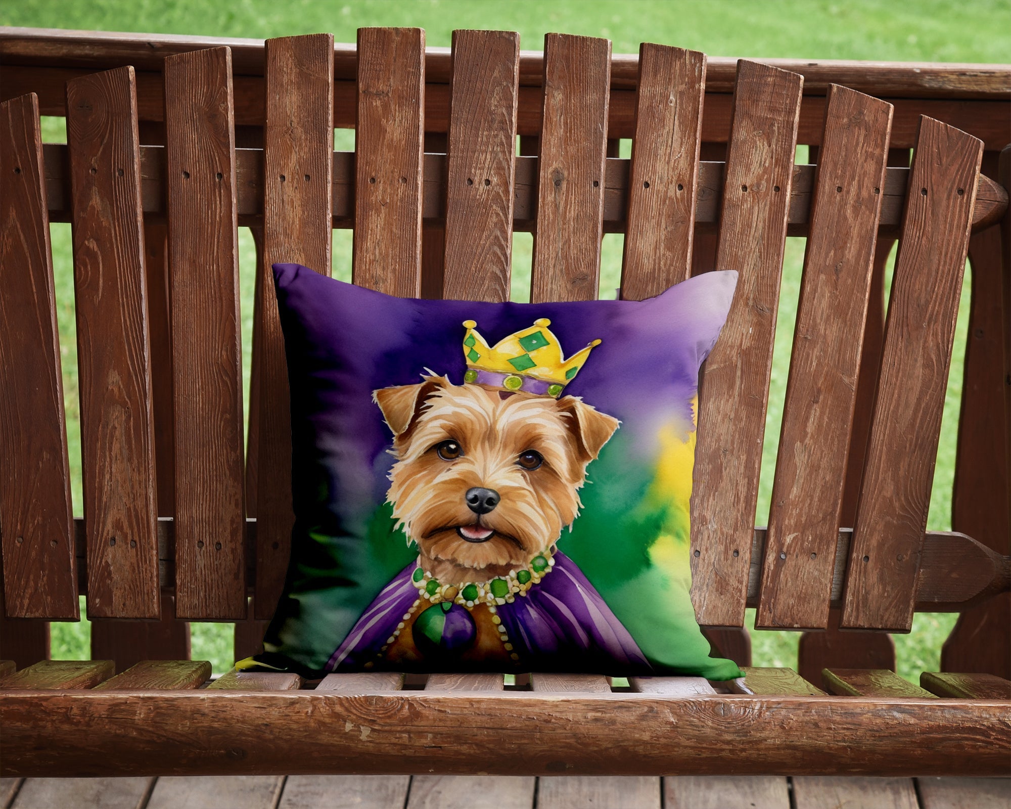 Norfolk Terrier King of Mardi Gras Decorative Throw Pillow 14x14 Indoor Outdoor Accent Cushion, Fabric Cover with Insert for Sofa, Bed, Porch & Living Room