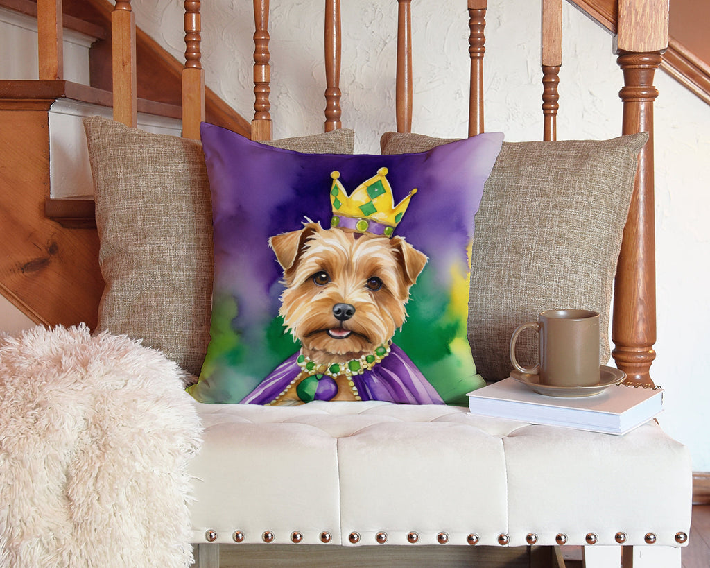 Norfolk Terrier King of Mardi Gras Decorative Throw Pillow 14x14 Indoor Outdoor Accent Cushion, Fabric Cover with Insert for Sofa, Bed, Porch & Living Room
