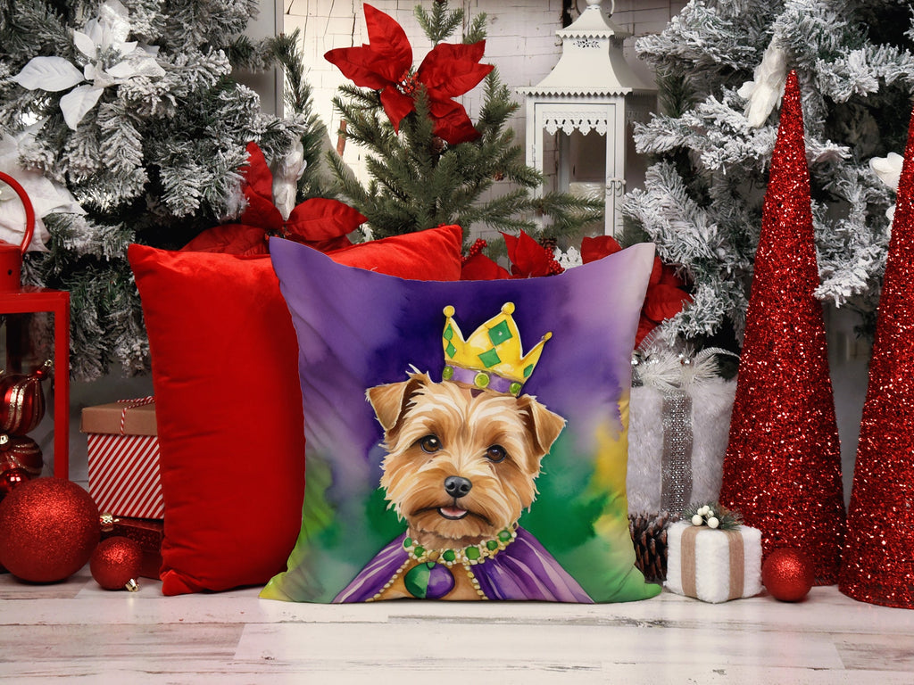 Norfolk Terrier King of Mardi Gras Decorative Throw Pillow 14x14 Indoor Outdoor Accent Cushion, Fabric Cover with Insert for Sofa, Bed, Porch & Living Room