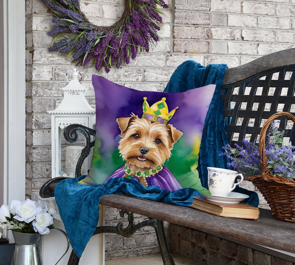 Norfolk Terrier King of Mardi Gras Decorative Throw Pillow 18x18 Indoor Outdoor Accent Cushion, Fabric Cover with Insert for Sofa, Bed, Porch & Living Room