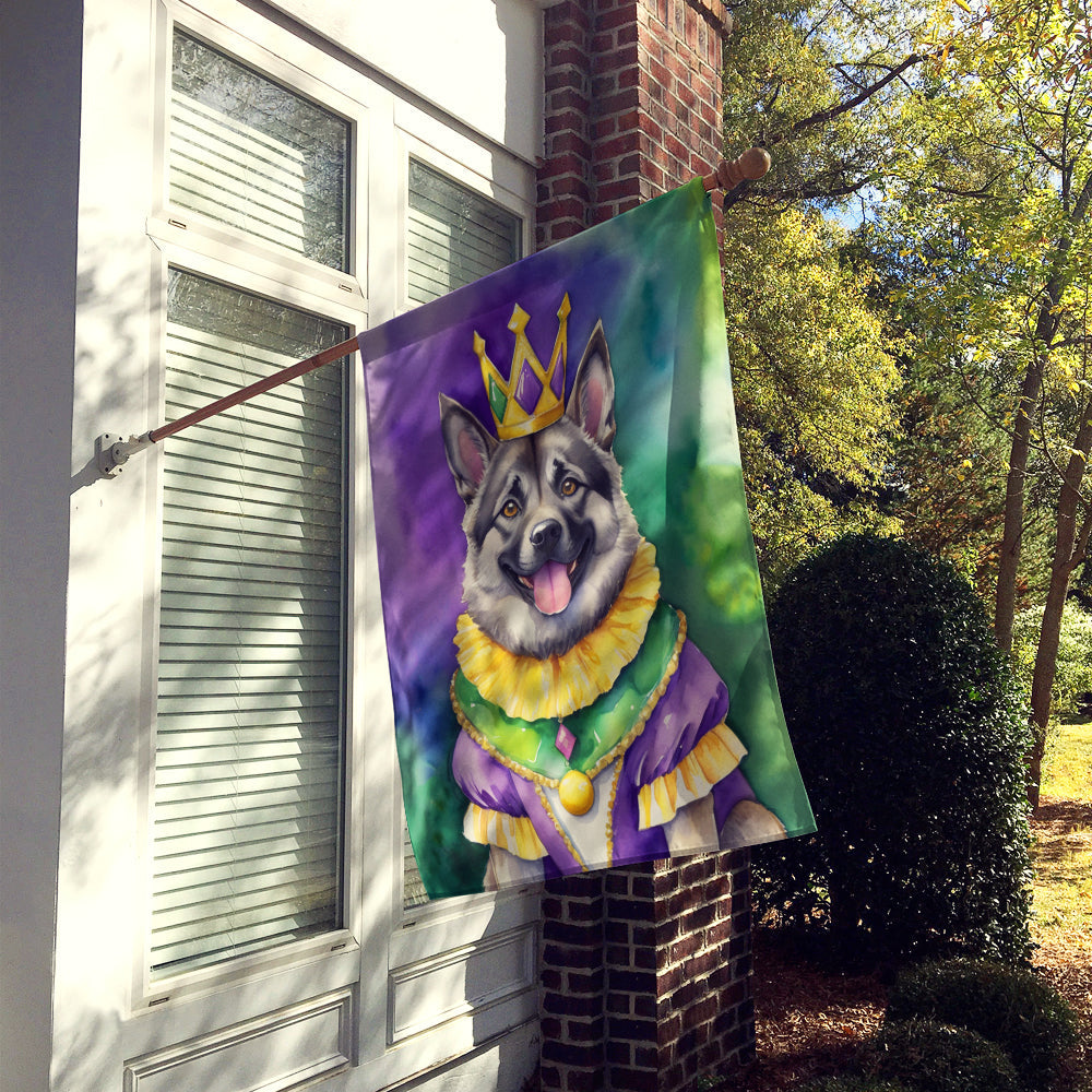 Norwegian Elkhound King of Mardi Gras House Flag 28x40 Porch Sleeve Pole Decorative Outside Yard Banner Artwork Wall Hanging, Polyester