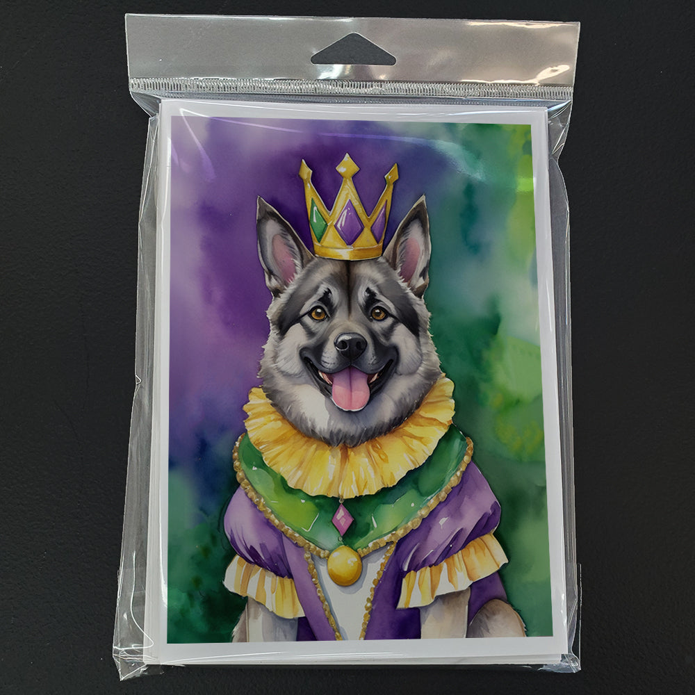 Norwegian Elkhound King of Mardi Gras Greeting Cards Pack of 8 Blank Cards with Envelopes Whimsical A7 Size 5x7