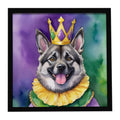 Norwegian Elkhound King of Mardi Gras Framed Metal Print Bathroom, Kitchen, Office, Home Decor Wall Art Ready to Hang, Square, 8X8
