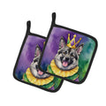 Norwegian Elkhound King of Mardi Gras Pot Holder Set of 2 Heat Resistant Quilted Hot Pads 7.5 x 7.5 Inch, Insulated Kitchen Trivets for Cooking & Baking