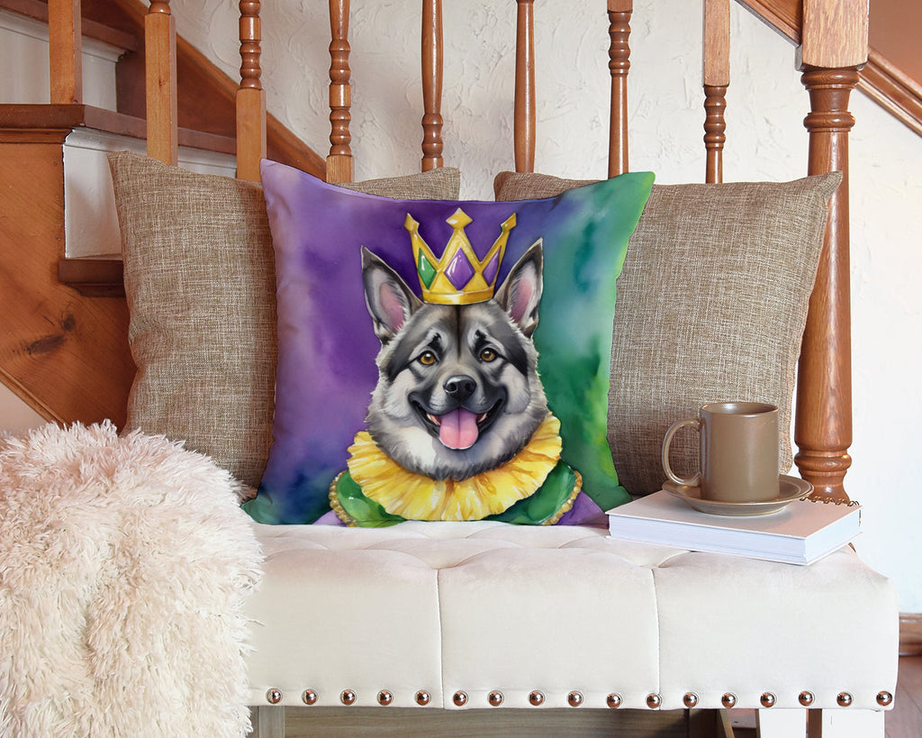 Norwegian Elkhound King of Mardi Gras Decorative Throw Pillow 14x14 Indoor Outdoor Accent Cushion, Fabric Cover with Insert for Sofa, Bed, Porch & Living Room