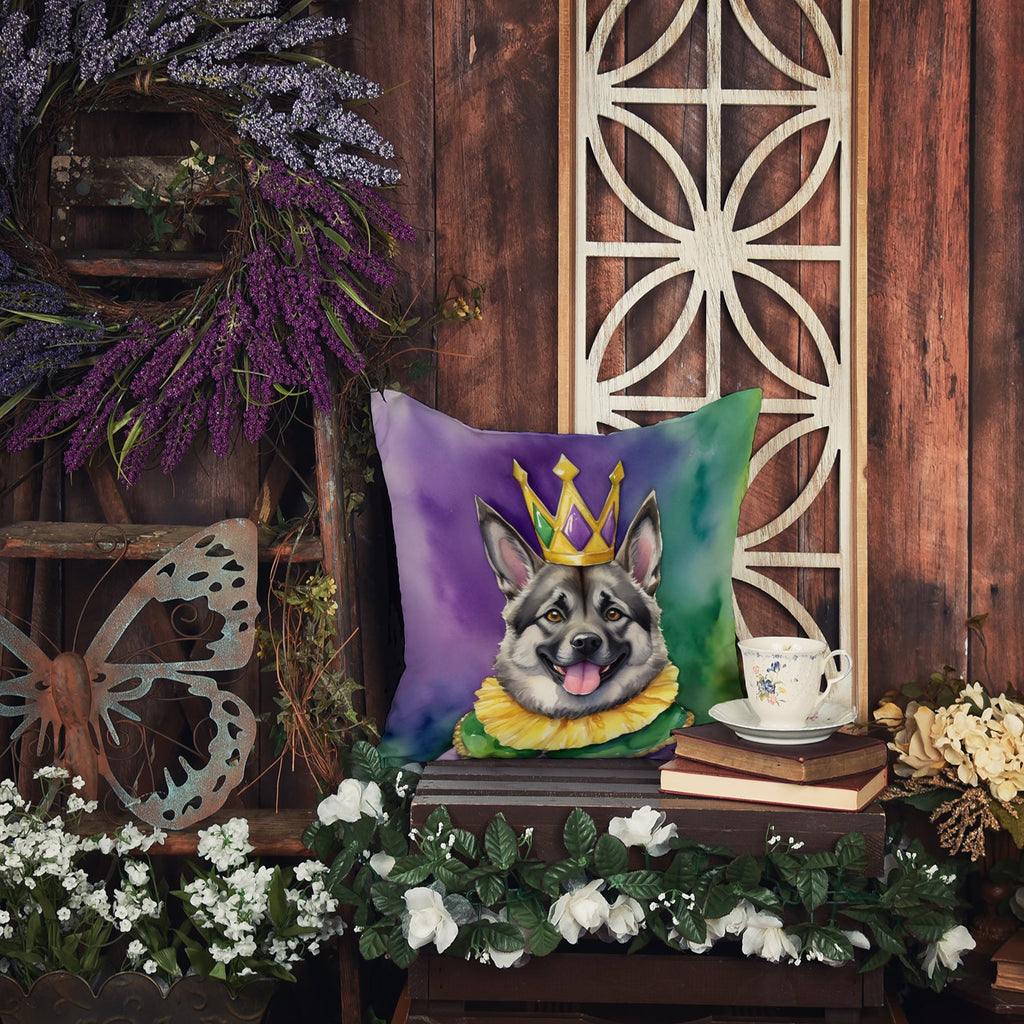 Norwegian Elkhound King of Mardi Gras Decorative Throw Pillow 14x14 Indoor Outdoor Accent Cushion, Fabric Cover with Insert for Sofa, Bed, Porch & Living Room