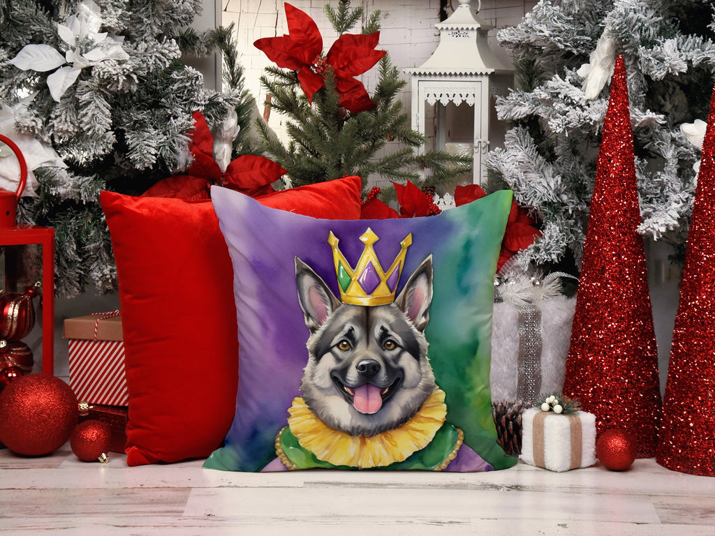 Norwegian Elkhound King of Mardi Gras Decorative Throw Pillow 14x14 Indoor Outdoor Accent Cushion, Fabric Cover with Insert for Sofa, Bed, Porch & Living Room