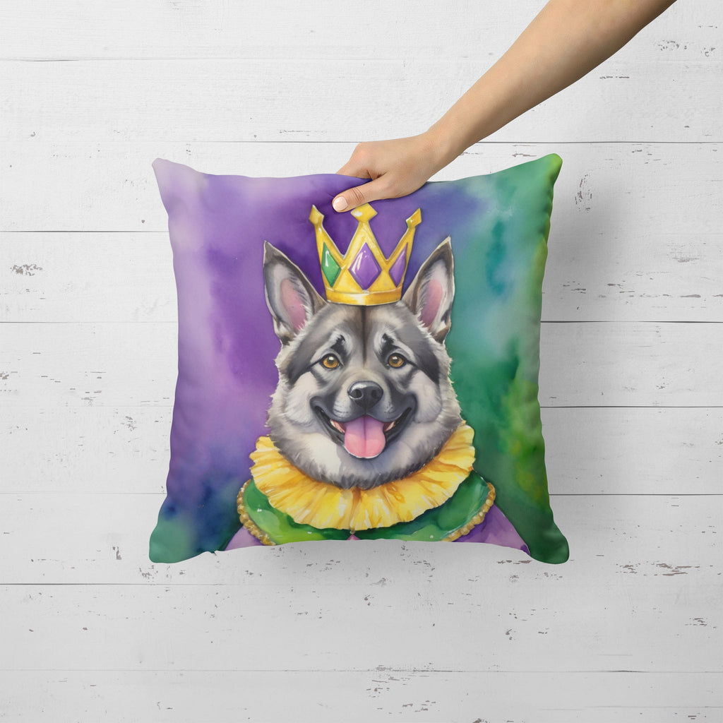 Norwegian Elkhound King of Mardi Gras Decorative Throw Pillow 18x18 Indoor Outdoor Accent Cushion, Fabric Cover with Insert for Sofa, Bed, Porch & Living Room