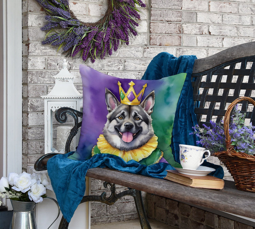 Norwegian Elkhound King of Mardi Gras Decorative Throw Pillow 18x18 Indoor Outdoor Accent Cushion, Fabric Cover with Insert for Sofa, Bed, Porch & Living Room