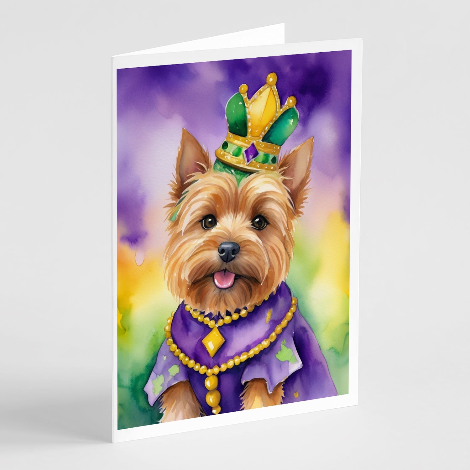 Norwich Terrier King of Mardi Gras Greeting Cards Pack of 8 Blank Cards with Envelopes Whimsical A7 Size 5x7