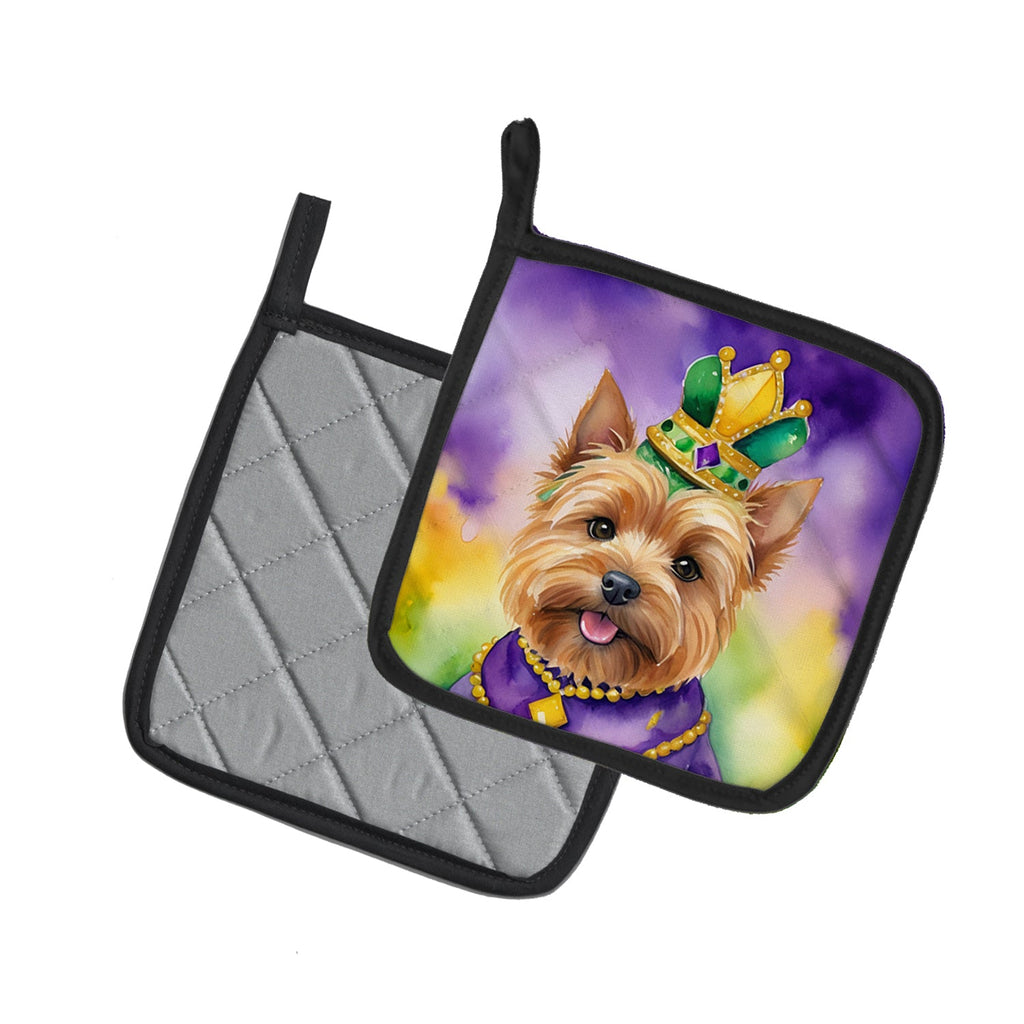 Norwich Terrier King of Mardi Gras Pot Holder Set of 2 Heat Resistant Quilted Hot Pads 7.5 x 7.5 Inch, Insulated Kitchen Trivets for Cooking & Baking