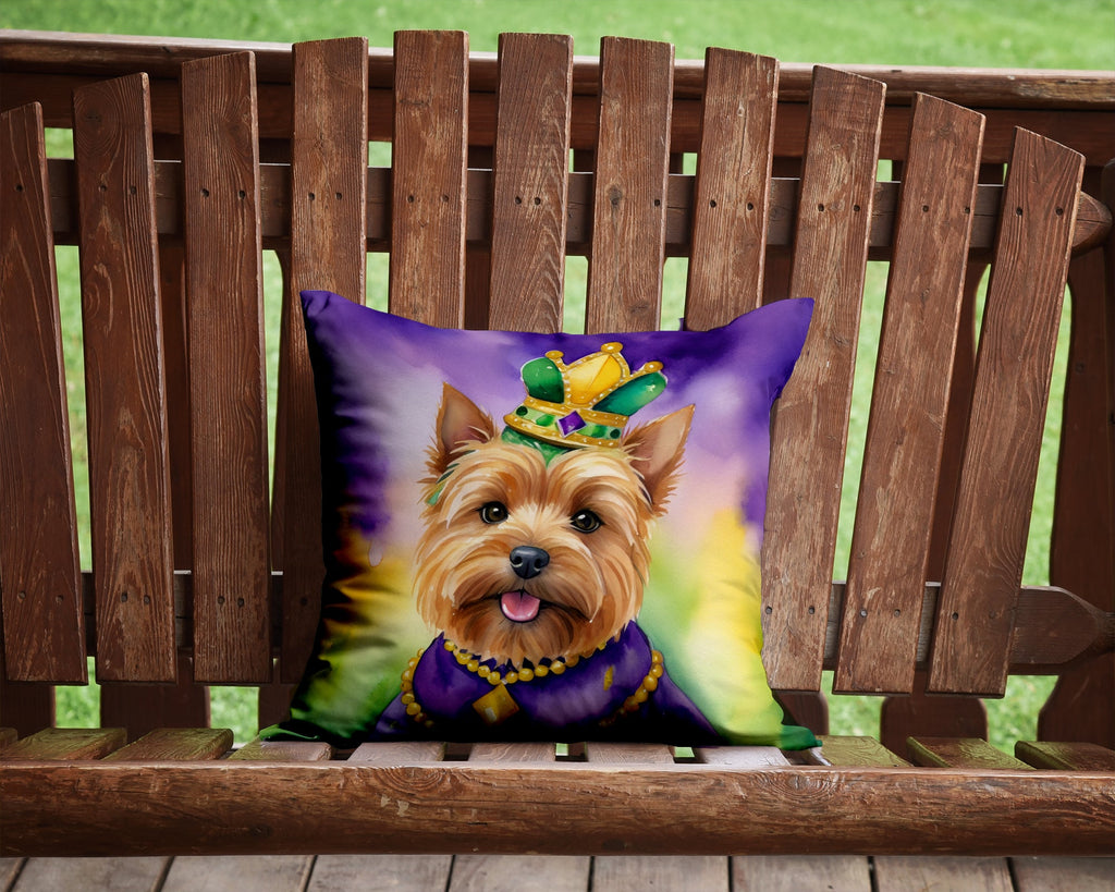 Norwich Terrier King of Mardi Gras Decorative Throw Pillow 14x14 Indoor Outdoor Accent Cushion, Fabric Cover with Insert for Sofa, Bed, Porch & Living Room