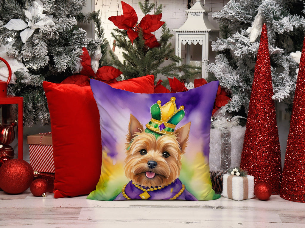 Norwich Terrier King of Mardi Gras Decorative Throw Pillow 14x14 Indoor Outdoor Accent Cushion, Fabric Cover with Insert for Sofa, Bed, Porch & Living Room