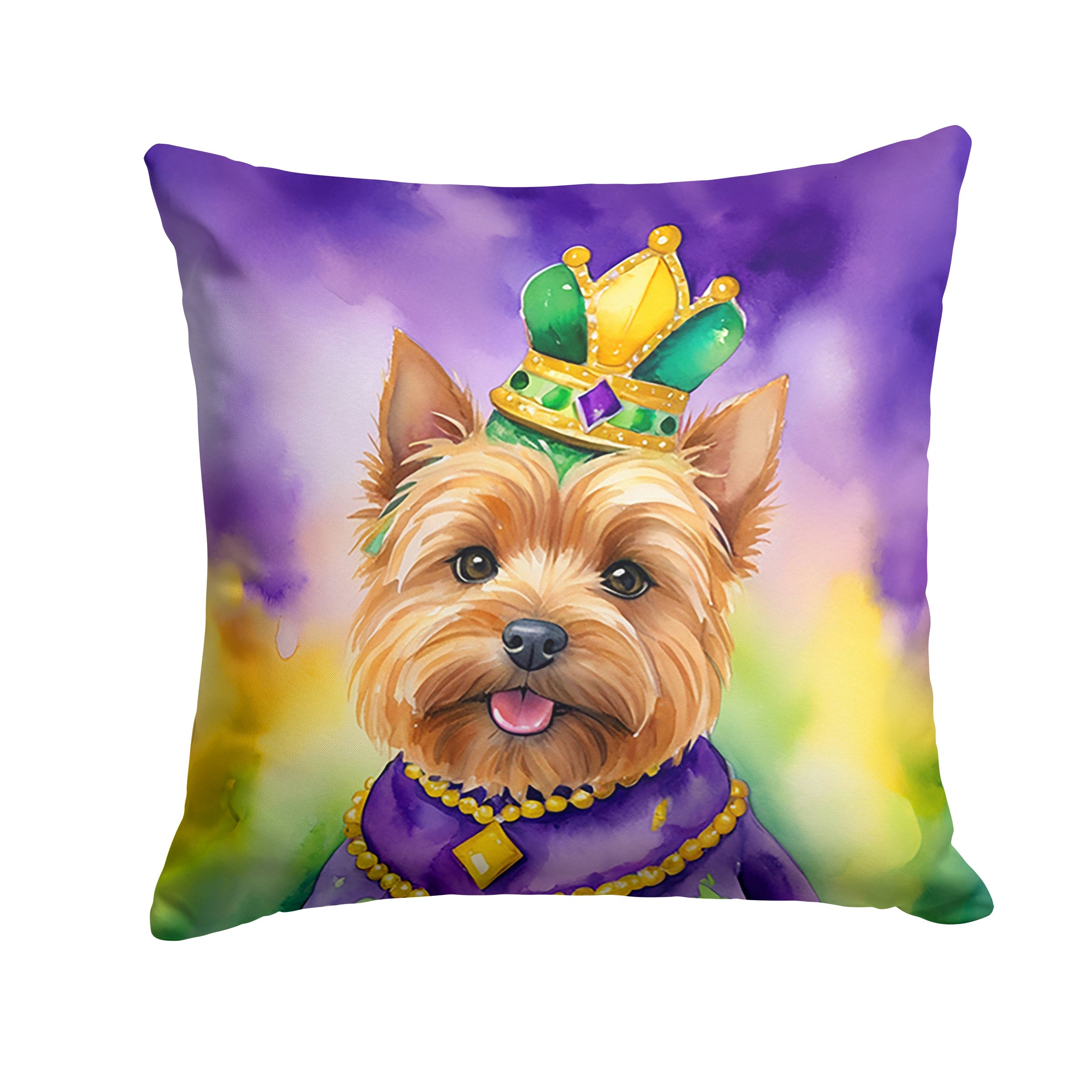 Norwich Terrier King of Mardi Gras Decorative Throw Pillow 18x18 Indoor Outdoor Accent Cushion, Fabric Cover with Insert for Sofa, Bed, Porch & Living Room
