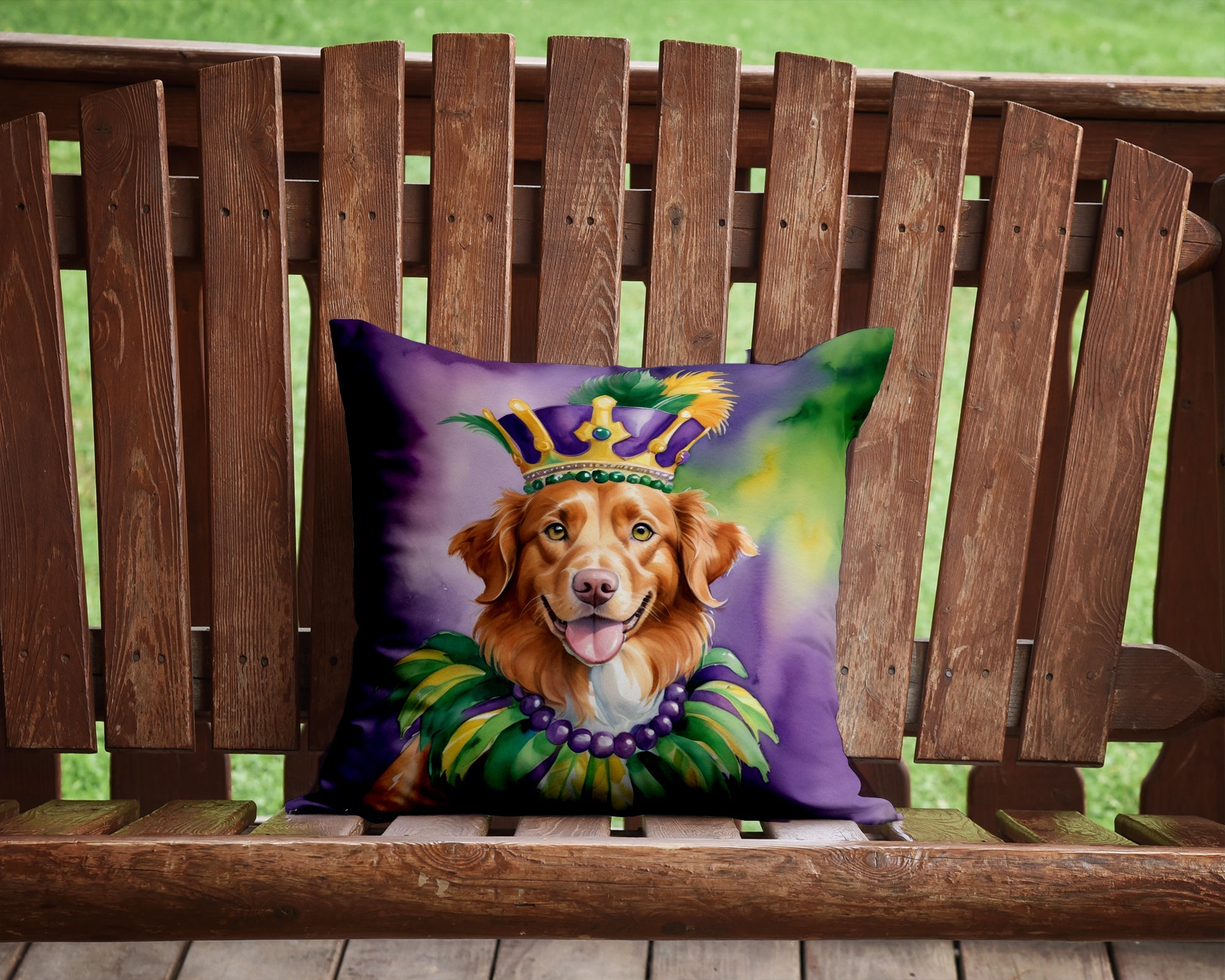 Nova Scotia Duck Tolling Retriever King of Mardi Gras Decorative Throw Pillow 14x14 Indoor Outdoor Accent Cushion, Fabric Cover with Insert for Sofa, Bed, Porch & Living Room