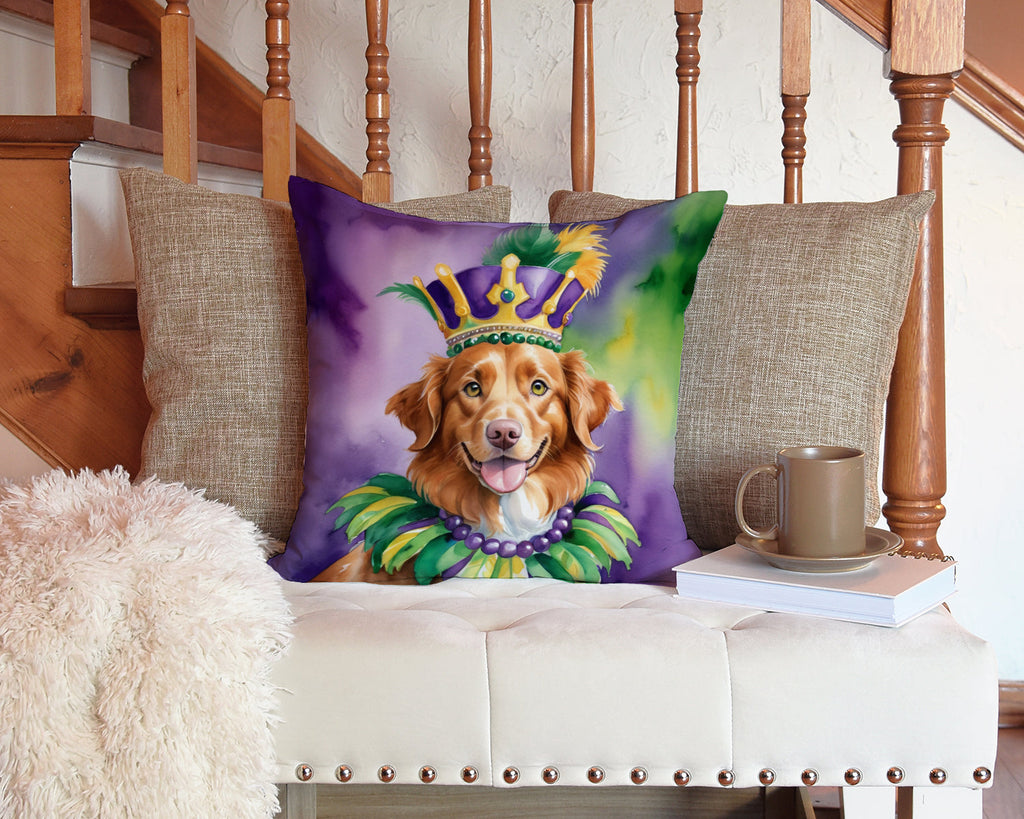 Nova Scotia Duck Tolling Retriever King of Mardi Gras Decorative Throw Pillow 14x14 Indoor Outdoor Accent Cushion, Fabric Cover with Insert for Sofa, Bed, Porch & Living Room