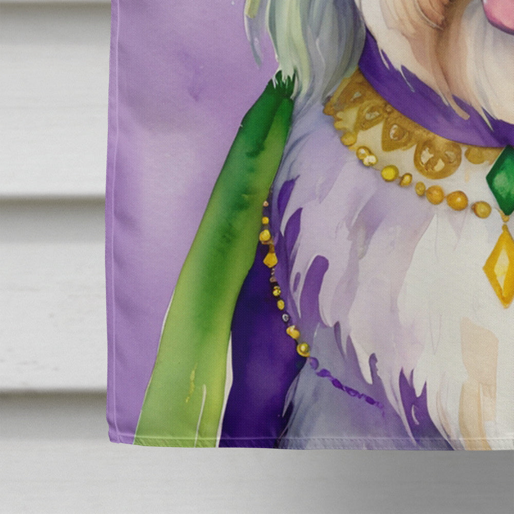 Old English Sheepdog King of Mardi Gras House Flag 28x40 Porch Sleeve Pole Decorative Outside Yard Banner Artwork Wall Hanging, Polyester