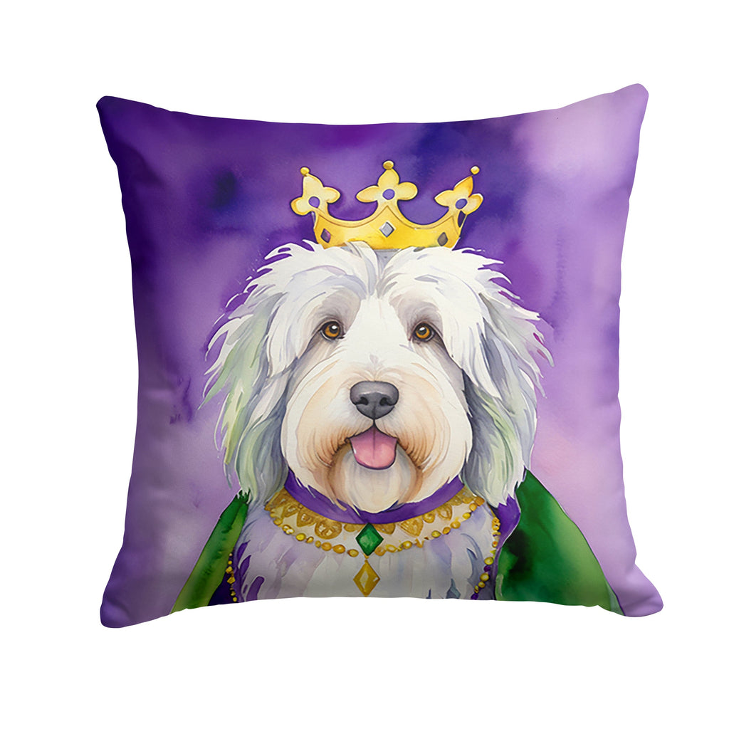 Old English Sheepdog King of Mardi Gras Decorative Throw Pillow 18x18 Indoor Outdoor Accent Cushion, Fabric Cover with Insert for Sofa, Bed, Porch & Living Room