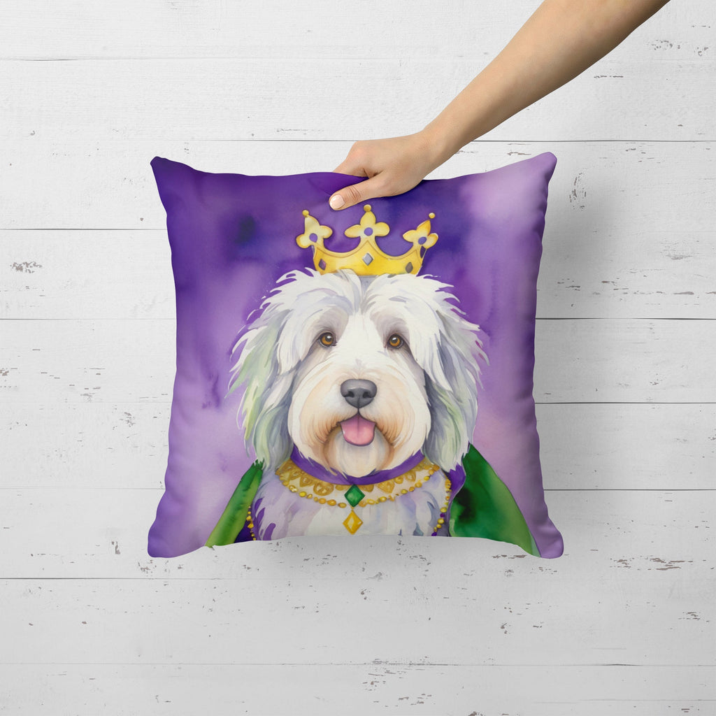 Old English Sheepdog King of Mardi Gras Decorative Throw Pillow 18x18 Indoor Outdoor Accent Cushion, Fabric Cover with Insert for Sofa, Bed, Porch & Living Room