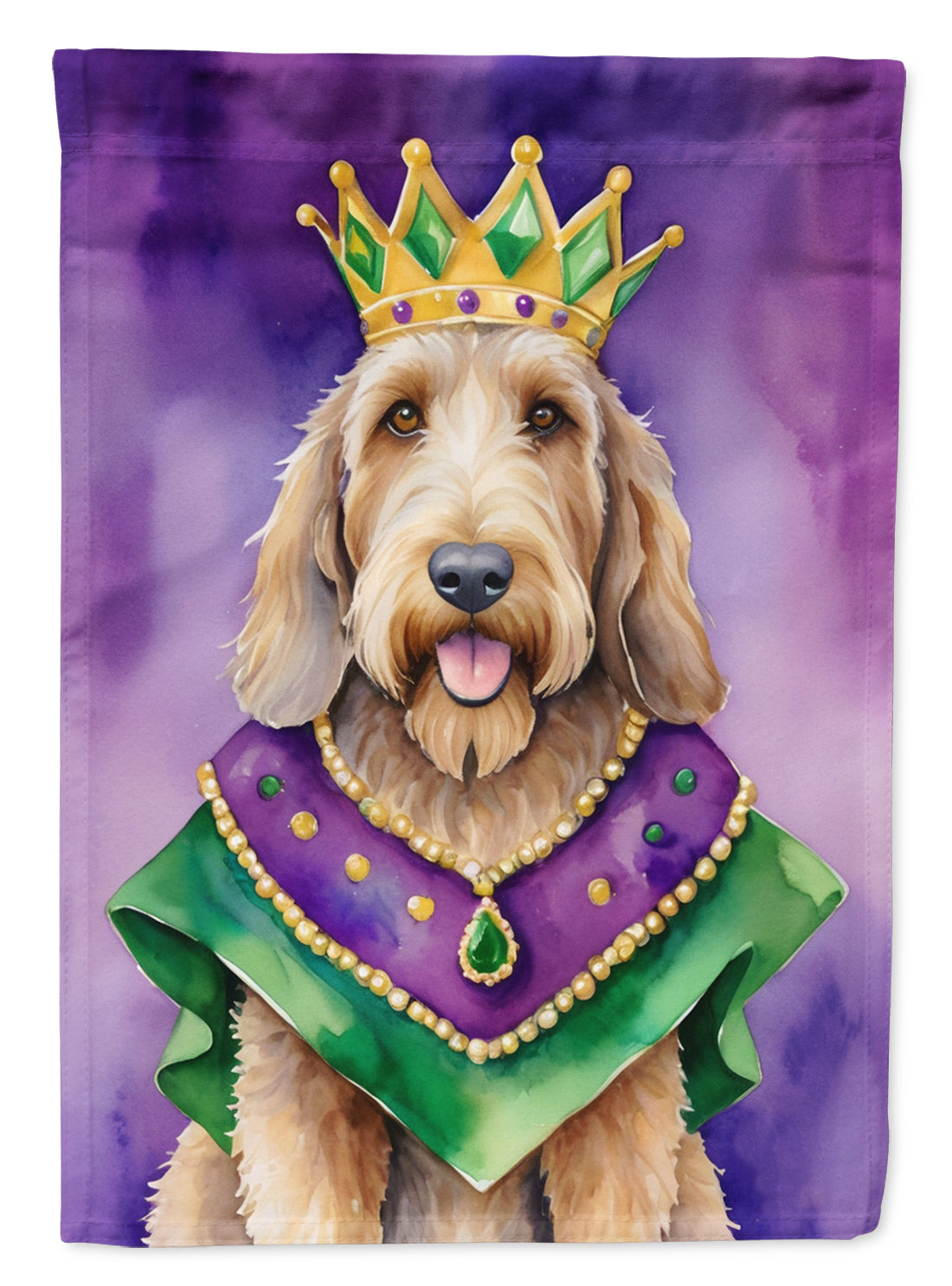 Otterhound King of Mardi Gras House Flag 28x40 Porch Sleeve Pole Decorative Outside Yard Banner Artwork Wall Hanging, Polyester