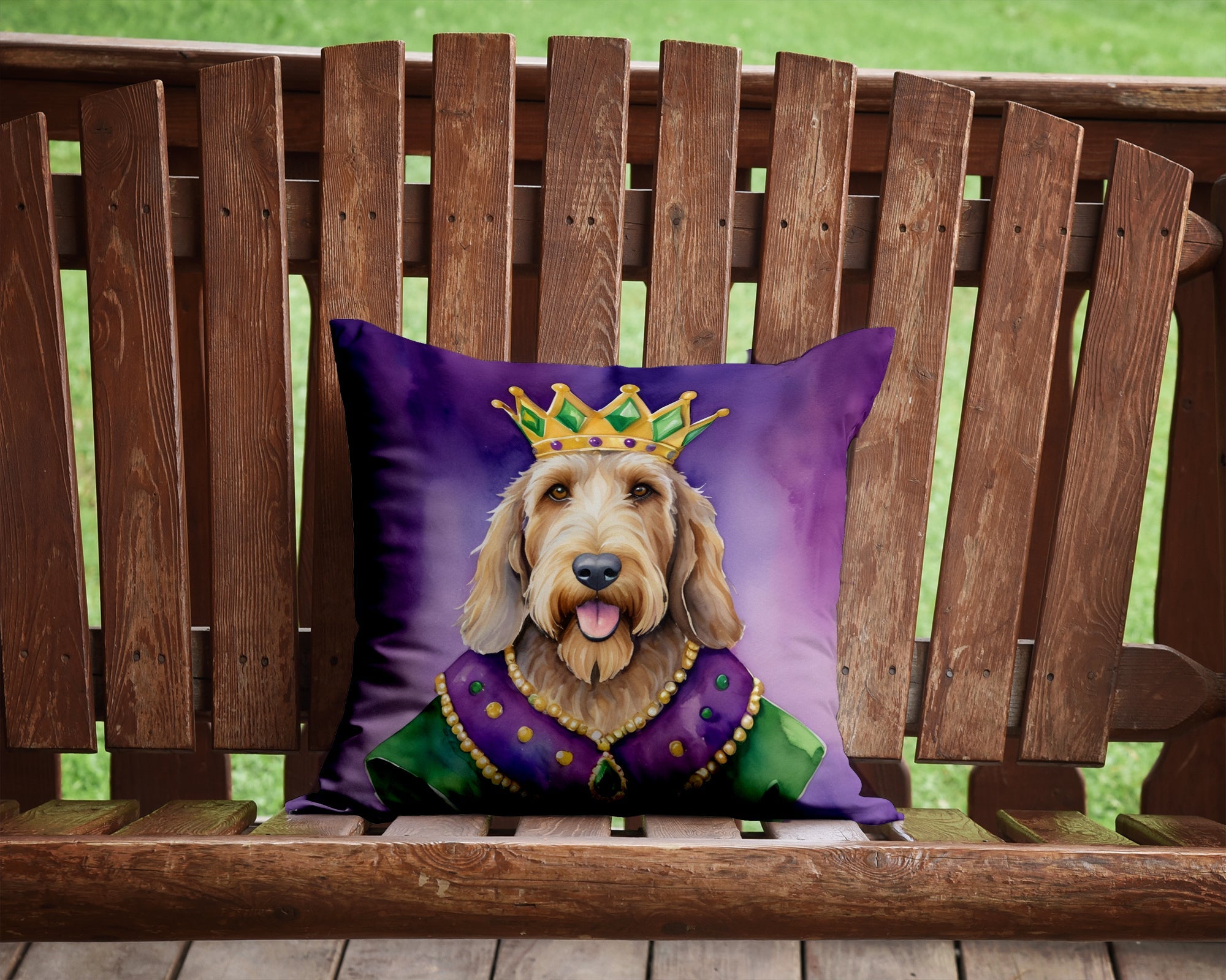 Otterhound King of Mardi Gras Decorative Throw Pillow 14x14 Indoor Outdoor Accent Cushion, Fabric Cover with Insert for Sofa, Bed, Porch & Living Room