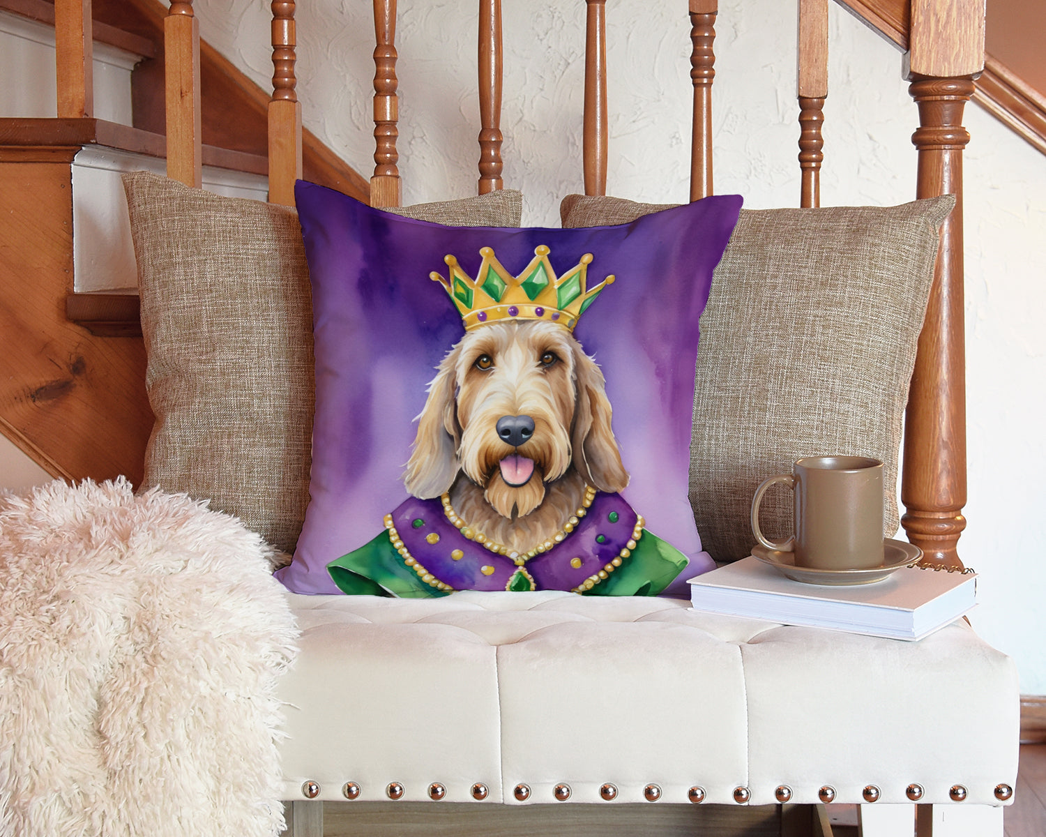 Otterhound King of Mardi Gras Decorative Throw Pillow 14x14 Indoor Outdoor Accent Cushion, Fabric Cover with Insert for Sofa, Bed, Porch & Living Room