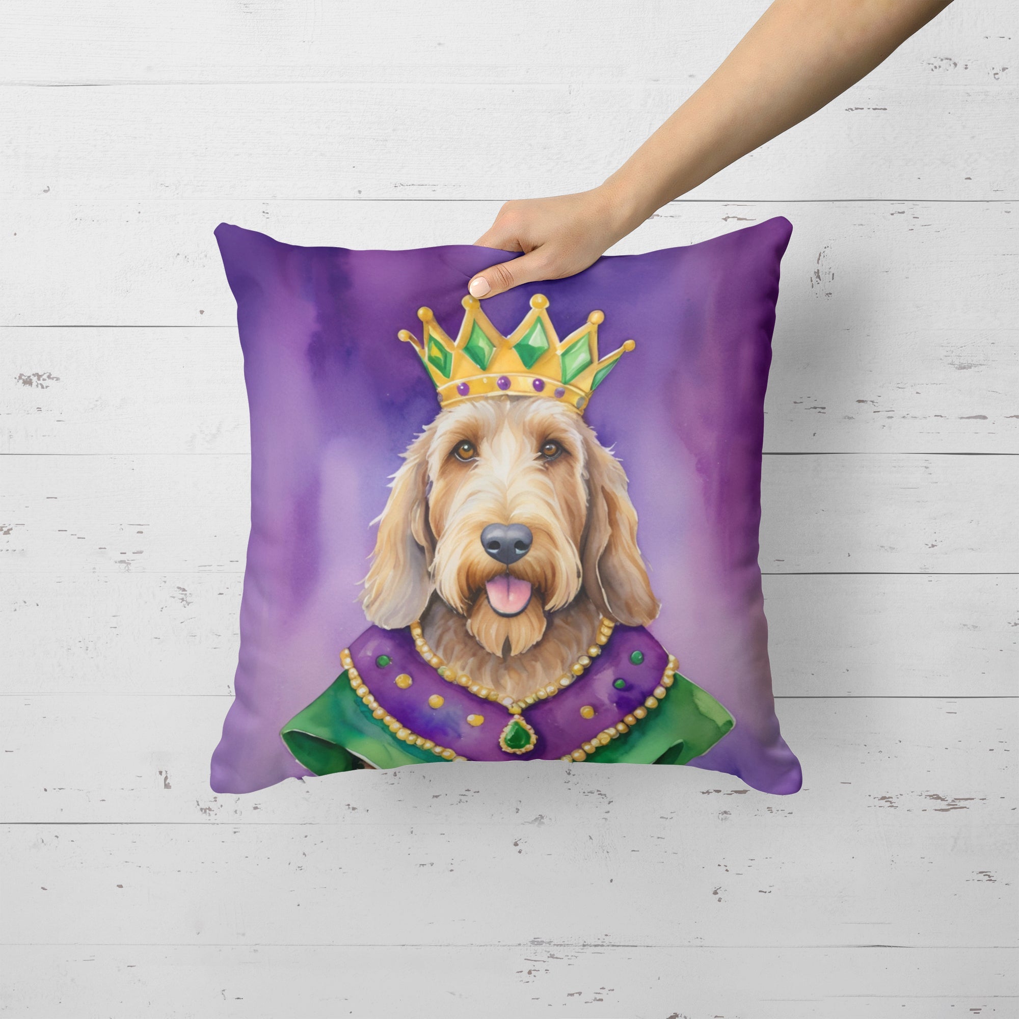 Otterhound King of Mardi Gras Decorative Throw Pillow 18x18 Indoor Outdoor Accent Cushion, Fabric Cover with Insert for Sofa, Bed, Porch & Living Room