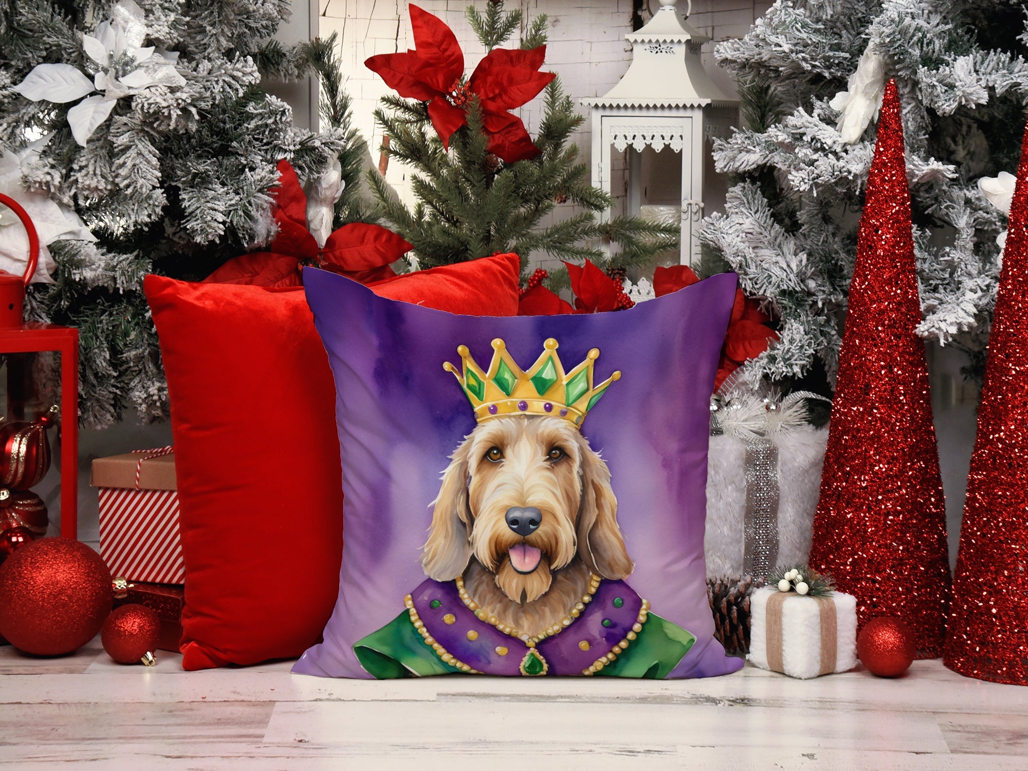 Otterhound King of Mardi Gras Decorative Throw Pillow 18x18 Indoor Outdoor Accent Cushion, Fabric Cover with Insert for Sofa, Bed, Porch & Living Room