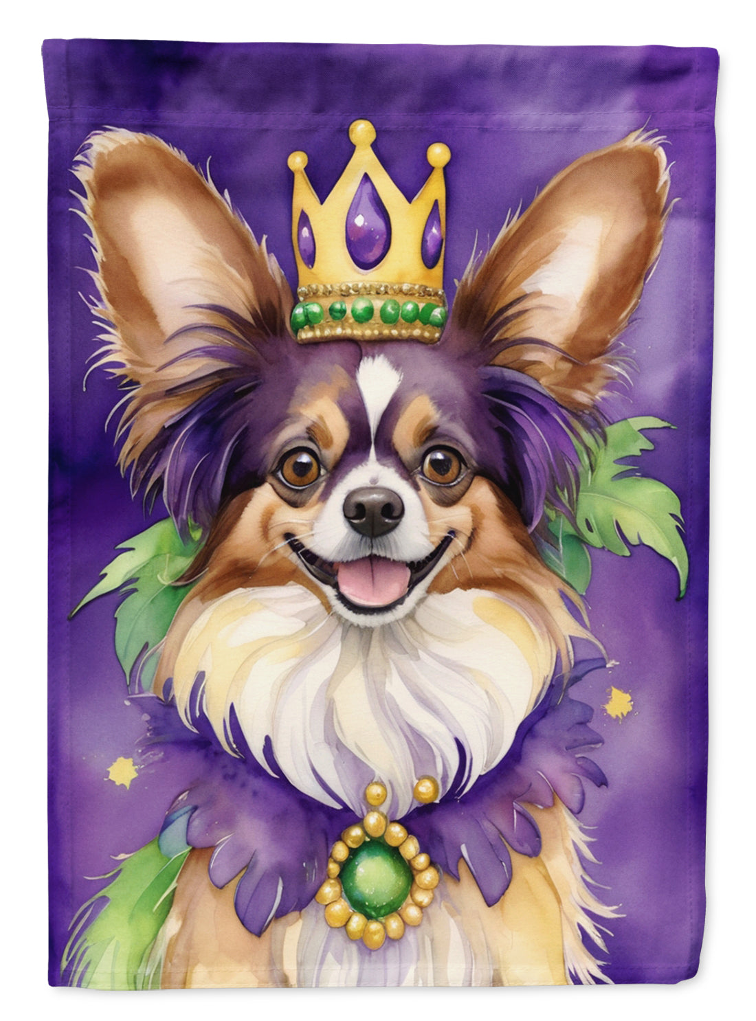 Papillon King of Mardi Gras House Flag 28x40 Porch Sleeve Pole Decorative Outside Yard Banner Artwork Wall Hanging, Polyester