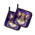 Papillon King of Mardi Gras Pot Holder Set of 2 Heat Resistant Quilted Hot Pads 7.5 x 7.5 Inch, Insulated Kitchen Trivets for Cooking & Baking