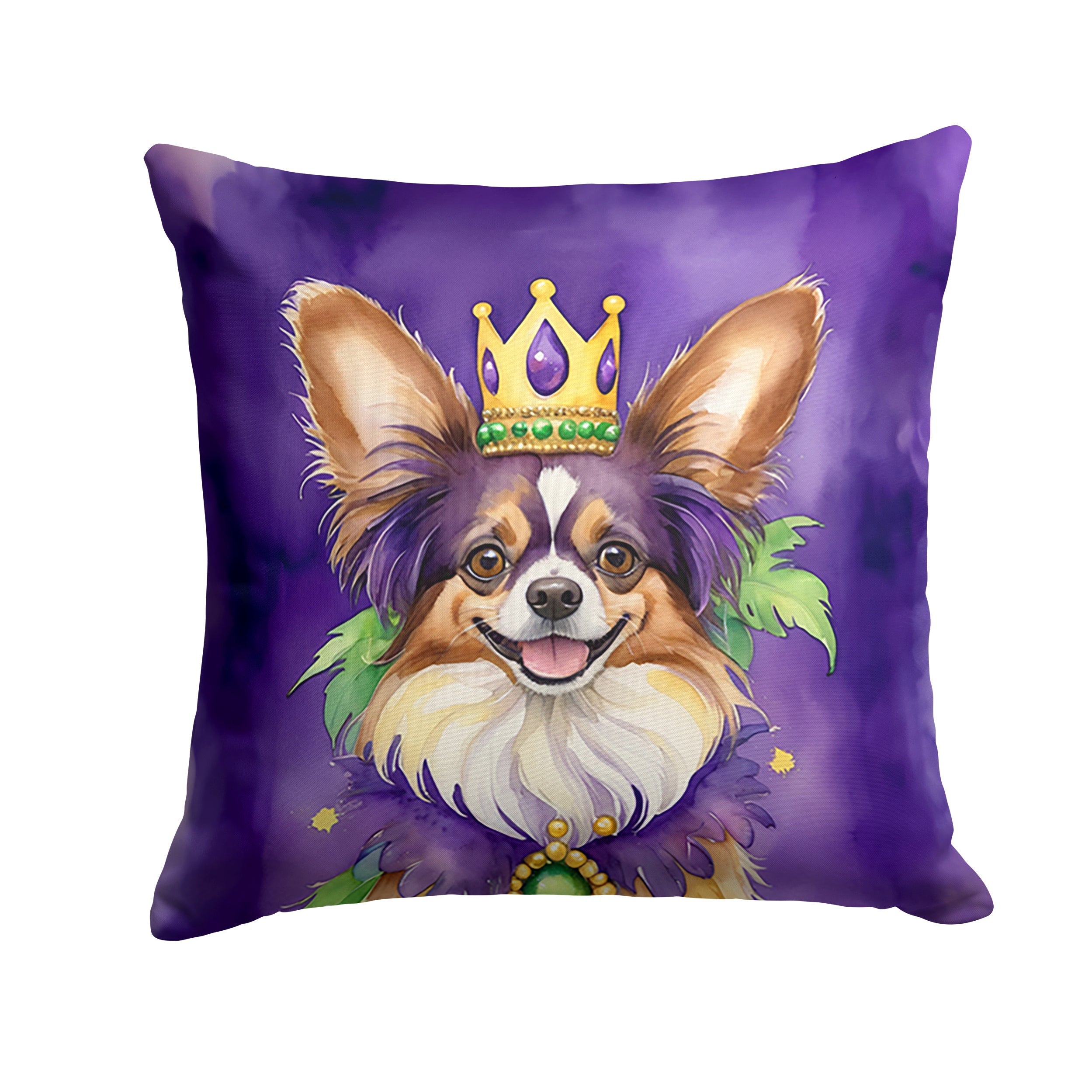 Papillon King of Mardi Gras Decorative Throw Pillow 14x14 Indoor Outdoor Accent Cushion, Fabric Cover with Insert for Sofa, Bed, Porch & Living Room