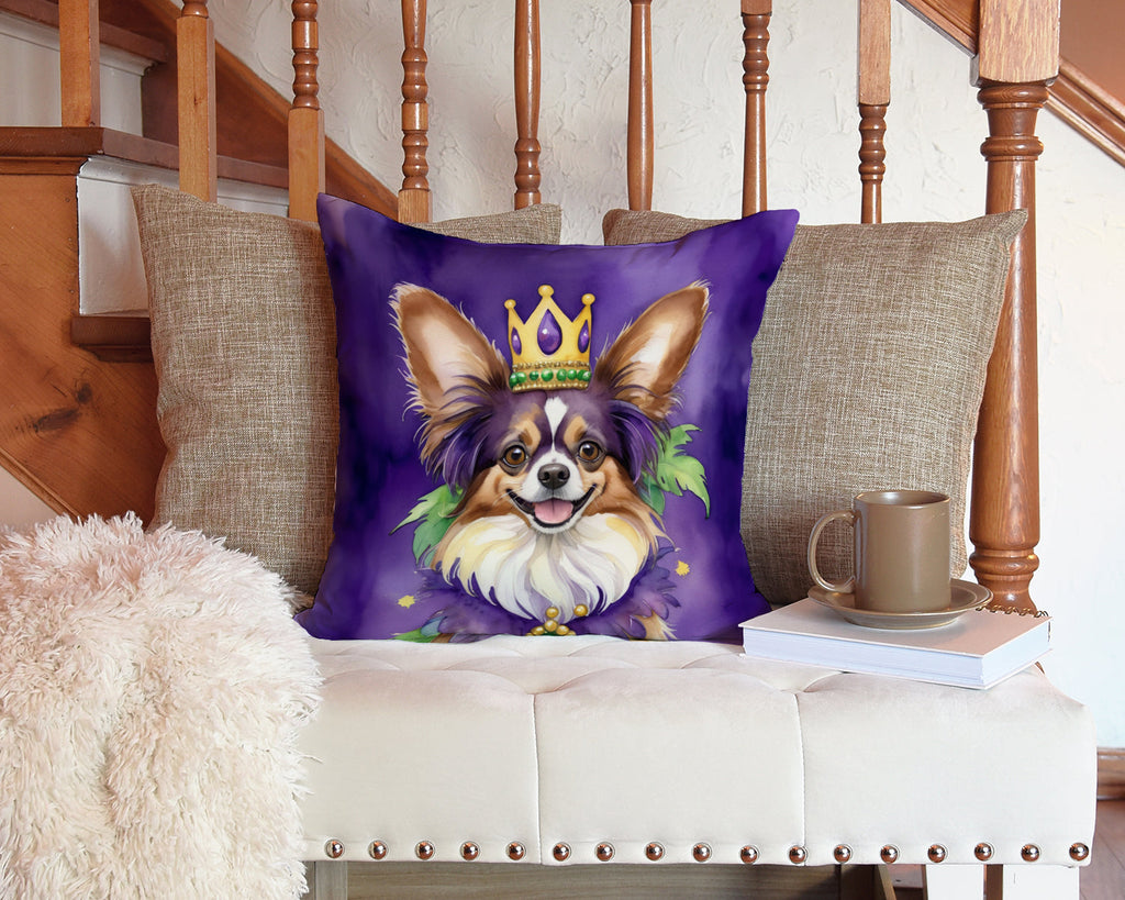 Papillon King of Mardi Gras Decorative Throw Pillow 14x14 Indoor Outdoor Accent Cushion, Fabric Cover with Insert for Sofa, Bed, Porch & Living Room