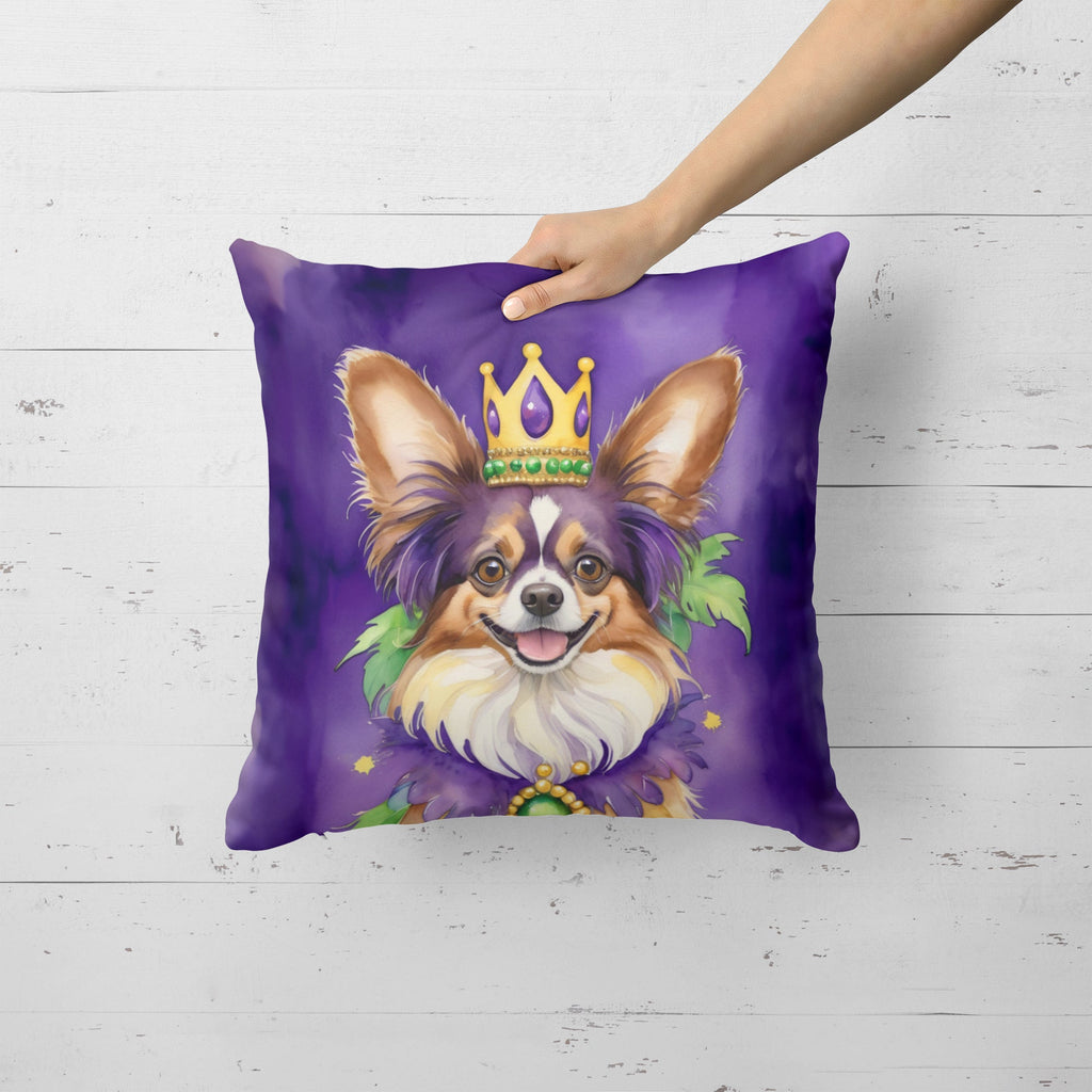 Papillon King of Mardi Gras Decorative Throw Pillow 18x18 Indoor Outdoor Accent Cushion, Fabric Cover with Insert for Sofa, Bed, Porch & Living Room