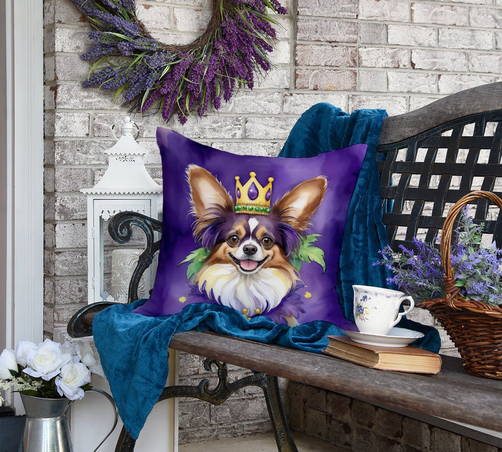 Papillon King of Mardi Gras Decorative Throw Pillow 18x18 Indoor Outdoor Accent Cushion, Fabric Cover with Insert for Sofa, Bed, Porch & Living Room