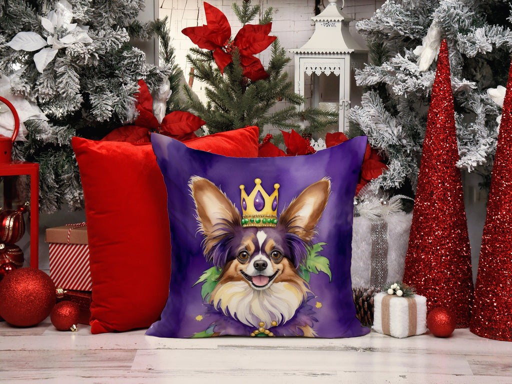 Papillon King of Mardi Gras Decorative Throw Pillow 18x18 Indoor Outdoor Accent Cushion, Fabric Cover with Insert for Sofa, Bed, Porch & Living Room