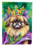 Pekingese King of Mardi Gras House Flag 28x40 Porch Sleeve Pole Decorative Outside Yard Banner Artwork Wall Hanging, Polyester