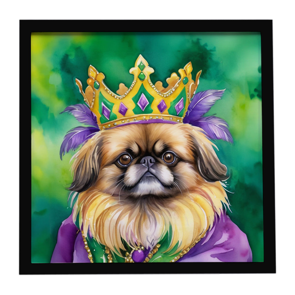 Pekingese King of Mardi Gras Framed Metal Print Bathroom, Kitchen, Office, Home Decor Wall Art Ready to Hang, Square, 8X8