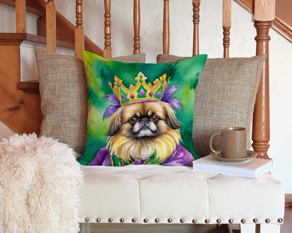 Pekingese King of Mardi Gras Decorative Throw Pillow 14x14 Indoor Outdoor Accent Cushion, Fabric Cover with Insert for Sofa, Bed, Porch & Living Room