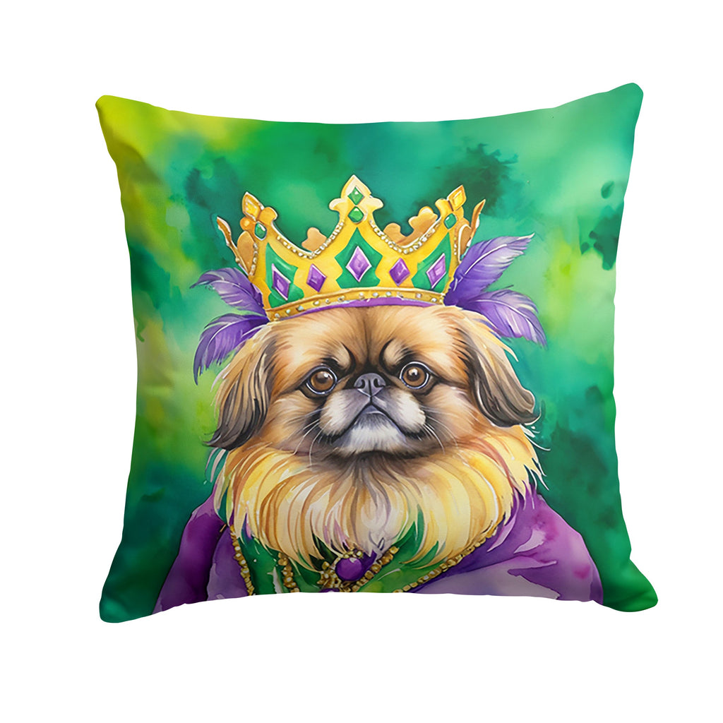 Pekingese King of Mardi Gras Decorative Throw Pillow 18x18 Indoor Outdoor Accent Cushion, Fabric Cover with Insert for Sofa, Bed, Porch & Living Room