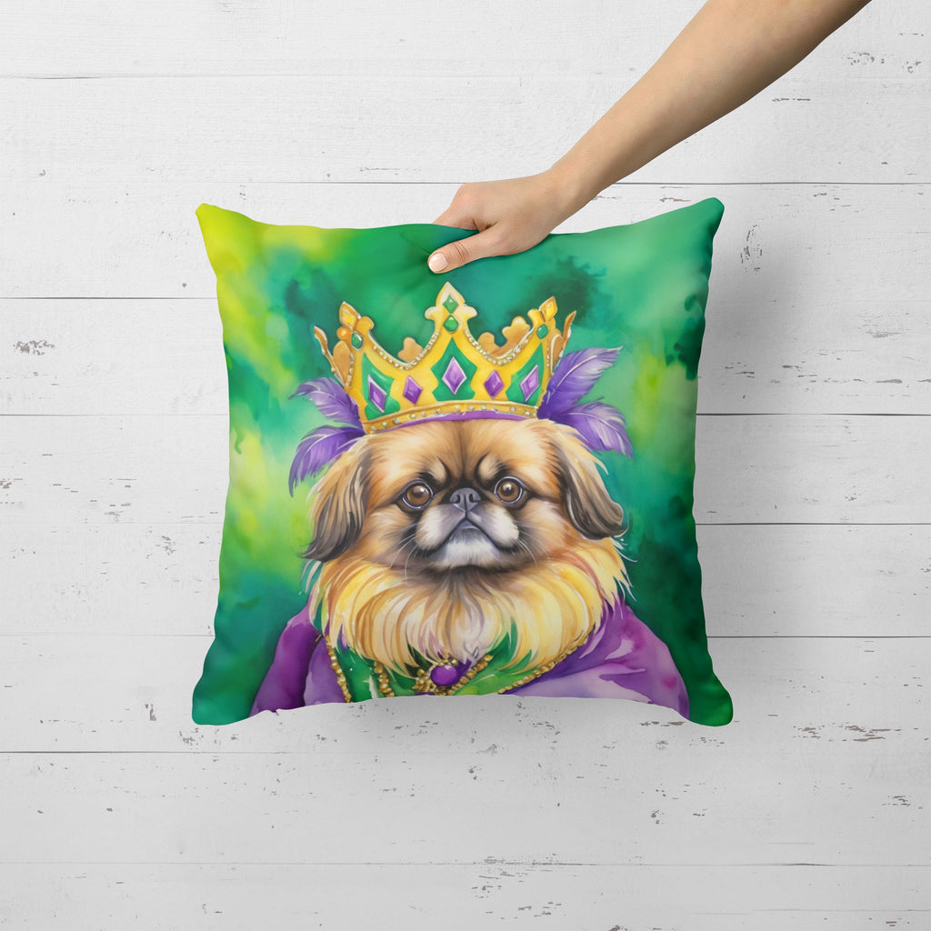 Pekingese King of Mardi Gras Decorative Throw Pillow 18x18 Indoor Outdoor Accent Cushion, Fabric Cover with Insert for Sofa, Bed, Porch & Living Room