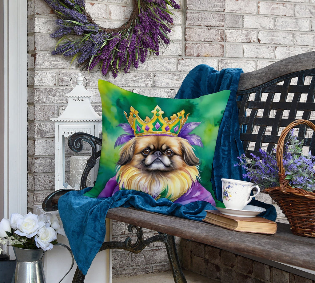 Pekingese King of Mardi Gras Decorative Throw Pillow 18x18 Indoor Outdoor Accent Cushion, Fabric Cover with Insert for Sofa, Bed, Porch & Living Room