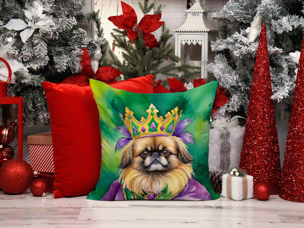 Pekingese King of Mardi Gras Decorative Throw Pillow 18x18 Indoor Outdoor Accent Cushion, Fabric Cover with Insert for Sofa, Bed, Porch & Living Room