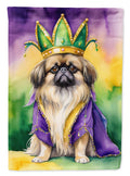 Pekingese King of Mardi Gras House Flag 28x40 Porch Sleeve Pole Decorative Outside Yard Banner Artwork Wall Hanging, Polyester