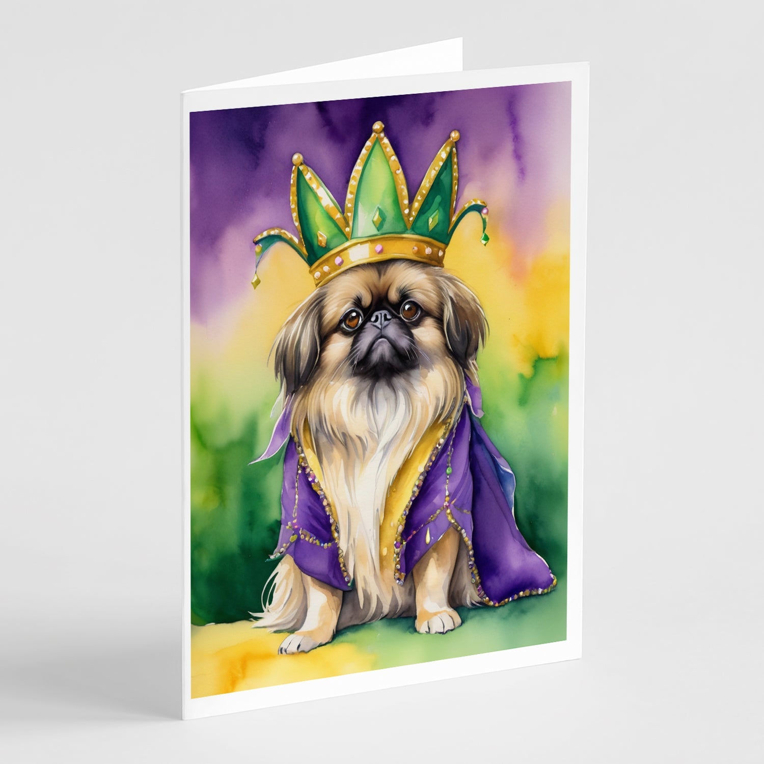 Pekingese King of Mardi Gras Greeting Cards Pack of 8 Blank Cards with Envelopes Whimsical A7 Size 5x7