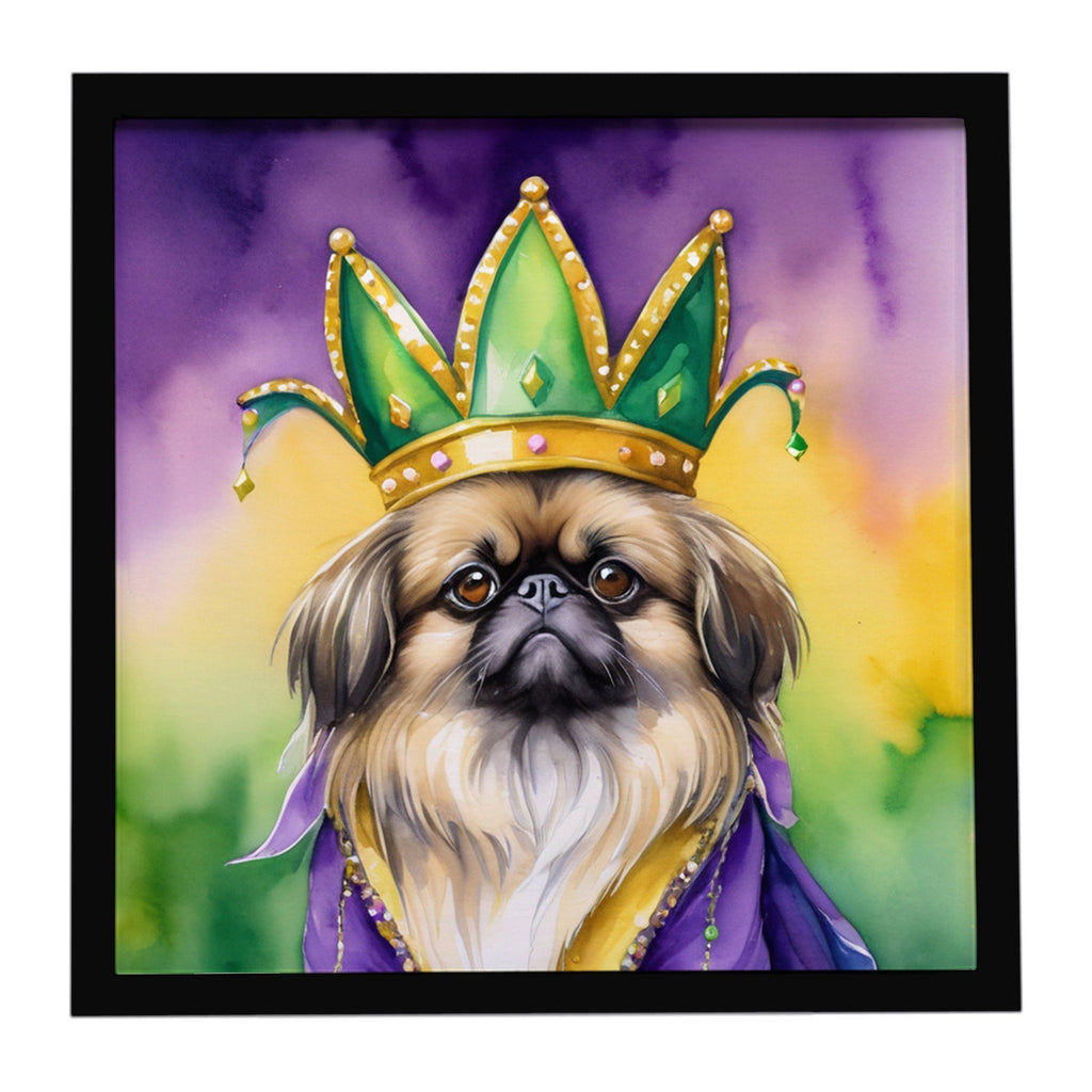 Pekingese King of Mardi Gras Framed Metal Print Bathroom, Kitchen, Office, Home Decor Wall Art Ready to Hang, Square, 8X8