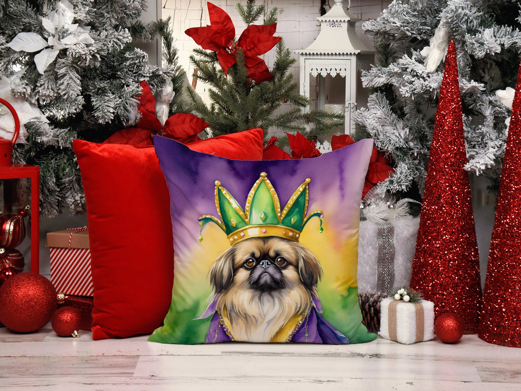 Pekingese King of Mardi Gras Decorative Throw Pillow 14x14 Indoor Outdoor Accent Cushion, Fabric Cover with Insert for Sofa, Bed, Porch & Living Room