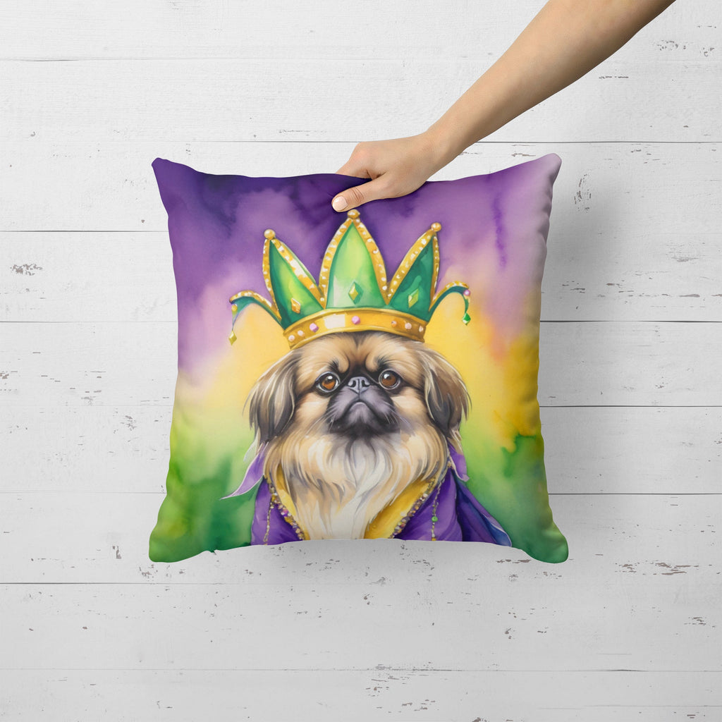 Pekingese King of Mardi Gras Decorative Throw Pillow 18x18 Indoor Outdoor Accent Cushion, Fabric Cover with Insert for Sofa, Bed, Porch & Living Room