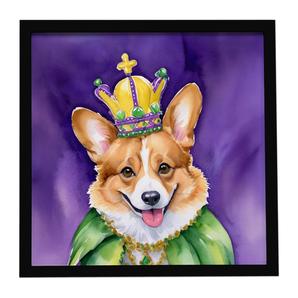 Corgi King of Mardi Gras Framed Metal Print Bathroom, Kitchen, Office, Home Decor Wall Art Ready to Hang, Square, 8X8